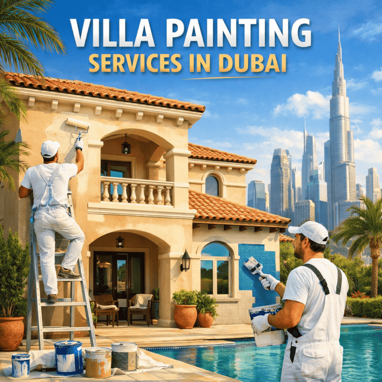 Villa painting services Dubai - Service Max professional painters working on luxury villa exterior facade